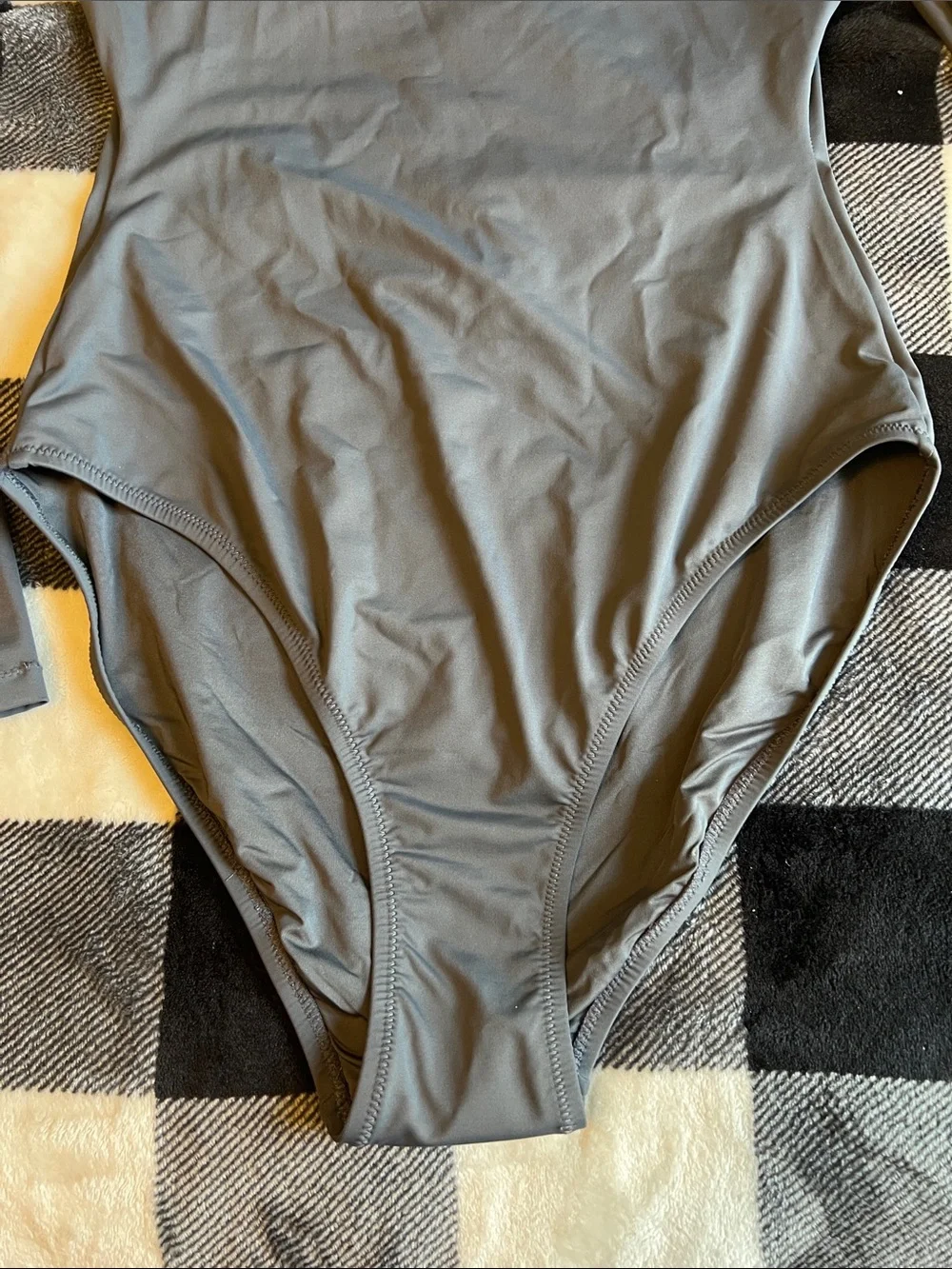 SKIMS Long-Sleeve One-Piece Bathing Suit - Gray size Medium
